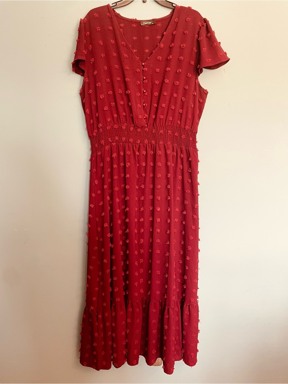 fabindia Deep Red Textured Midi Dress